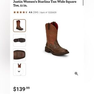 Justin Women's Starina Tan Wide Square Toe Boots